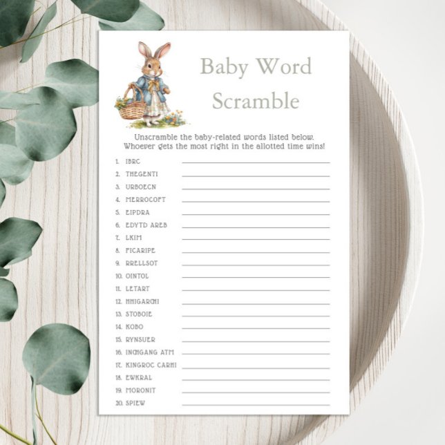 Bunny Girl Greenery Baby Shower Baby Word Scramble (Von Creator hochgeladen)