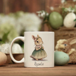 Bunny Girl in einem Kleid Pink Floral Whimsical Os Kaffeetasse