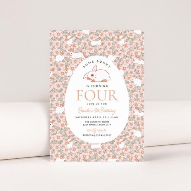 Bunny Girls de Pâques 4e Invitation d'anniversaire (Easter Bunny Girls 4th Birthday Party Invite)