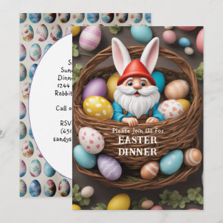 Bunny Gnome Korb Eierkuchen Ostern Abendessen Einladung