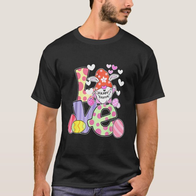 Bunny Gnome Rabbit Eggs Jagd glückliche Osterfeier T-Shirt (Vorderseite)