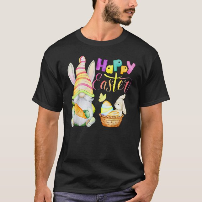 Bunny Gnome Rabbit Eggs Jagd glückliche Osterfeier T-Shirt (Vorderseite)