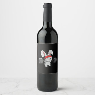 Bunny Gym Rabbit Ness Weightlift Funny Art Weinetikett