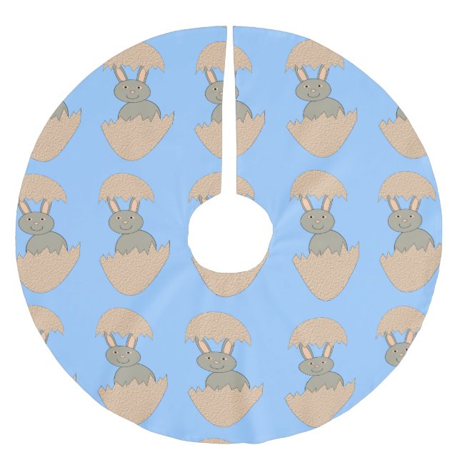 Bunny Hatching from Egg Weird Tree Skirt Polyester Weihnachtsbaumdecke (Vorderseite)