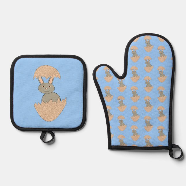 Bunny Hatching von Egg Weird Ofenhandschuh & Topflappen-Set (Vorderseite)
