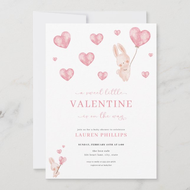 Bunny Hearts Little Valentine Baby Shower Einladung (Vorderseite)