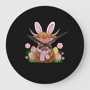Bunny Highland Kuh Osterfest Bauer Frauen Kinder O Große Wanduhr
