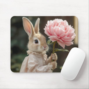 Bunny Holding a Pink Peony Mousepad