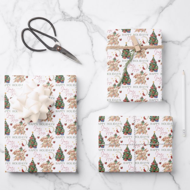 Bunny Holiday Wrapping Paper Flat Sheet Set 3 Geschenkpapier Set (Vorderseite)