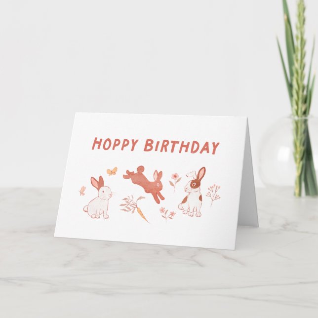 Bunny Hoppy Birthday Karte (Vorderseite)