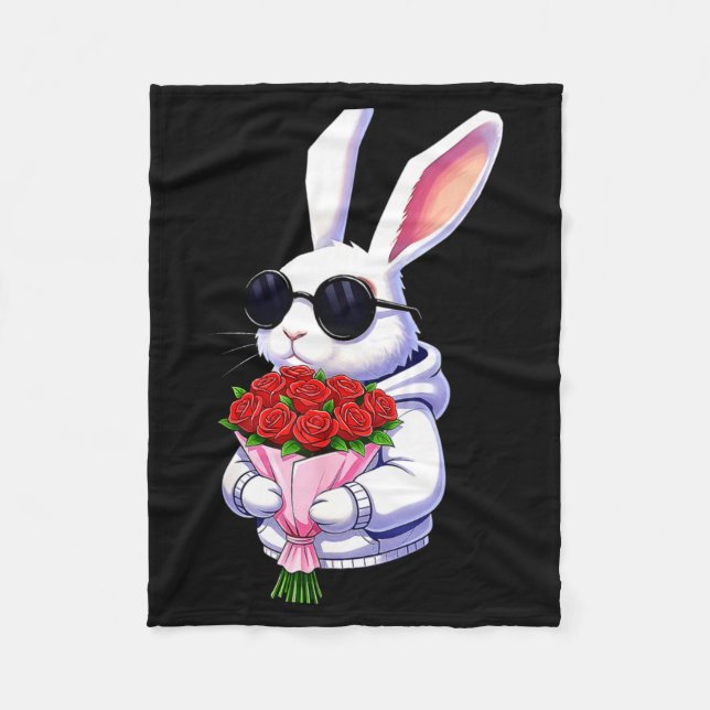 Bunny Hugging Valentine Flower Bunny  Fleecedecke (Vorderseite)