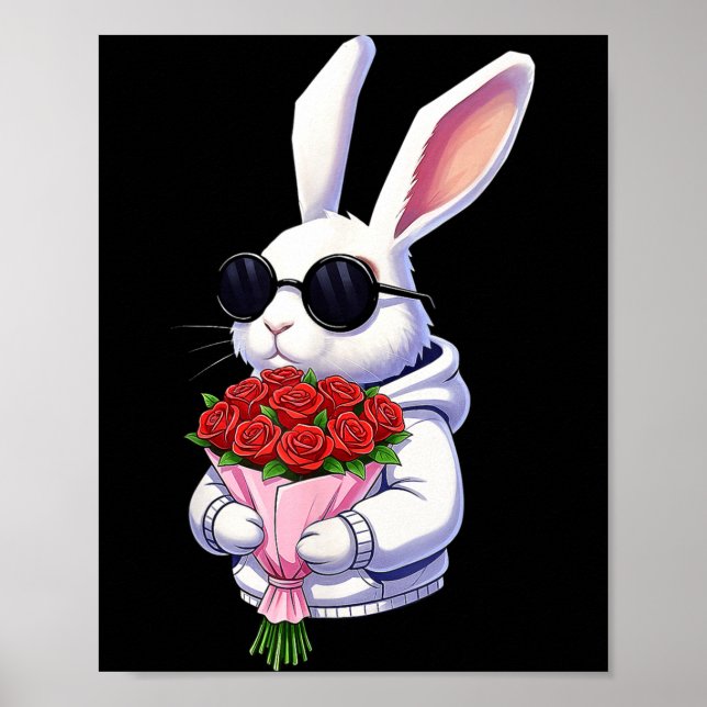 Bunny Hugging Valentine Flower Bunny  Poster (Vorne)