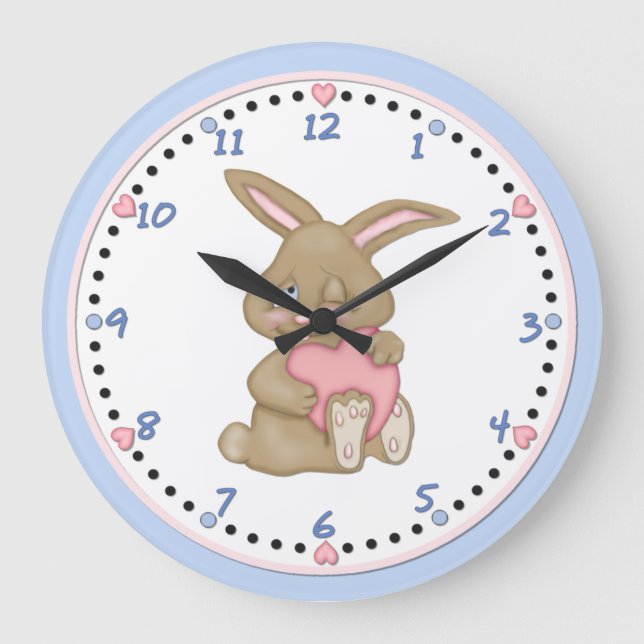 Bunny Hugs Clock 2 Große Wanduhr (Vorderseite)