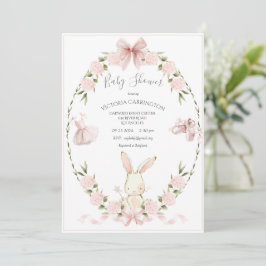 Bunny Hydrangeas Pink Girl Ballerina Baby Einladung