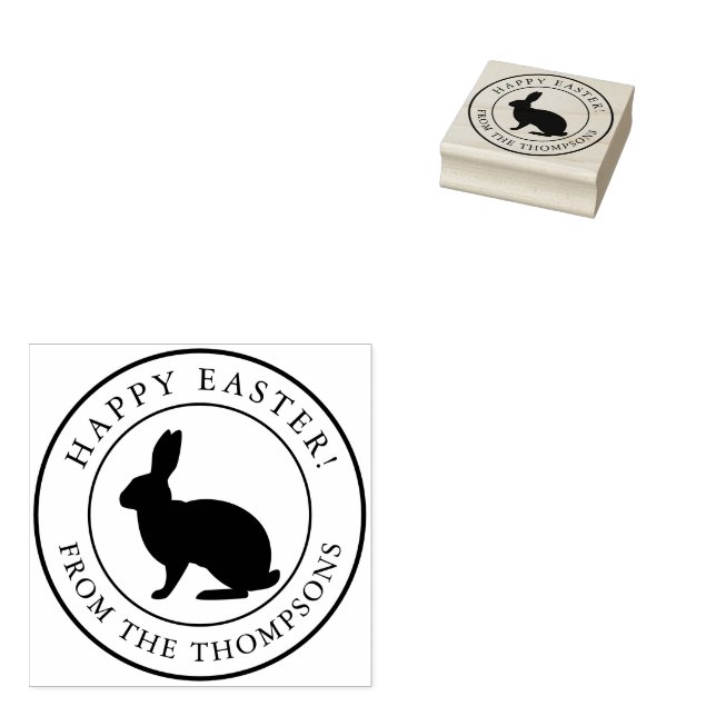 Bunny In A Circle Happy Easter With Name Gummistempel (Stempel)