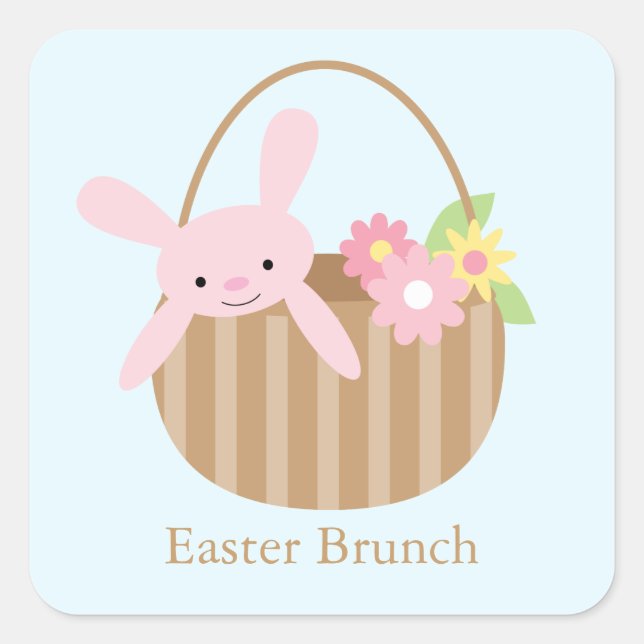 Bunny in Basket Osterfeier Quadratischer Aufkleber (Vorderseite)