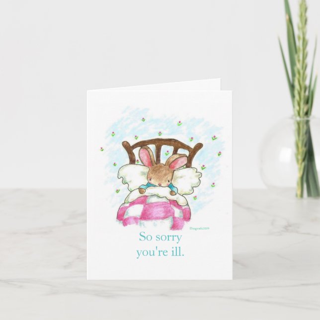 Bunny in Bed Get Well Card Karte (Vorderseite)