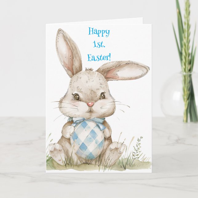 BUNNY IN BLAU ERSTER OSTKARTE DANKESKARTE (Vorderseite)