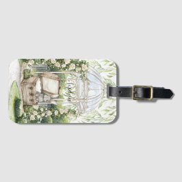 Bunny in Chest Green Leaves Floral Gepäckanhänger