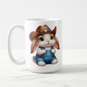 Bunny in Cowboy Outfit mit Hut und Overalls Kaffeetasse