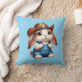Bunny in Cowboy Outfit mit Hut und Overalls Kissen