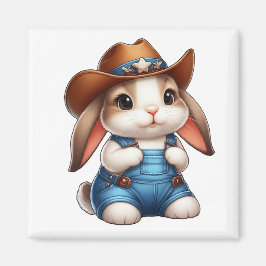 Bunny in Cowboy Outfit mit Hut und Overalls Magnet