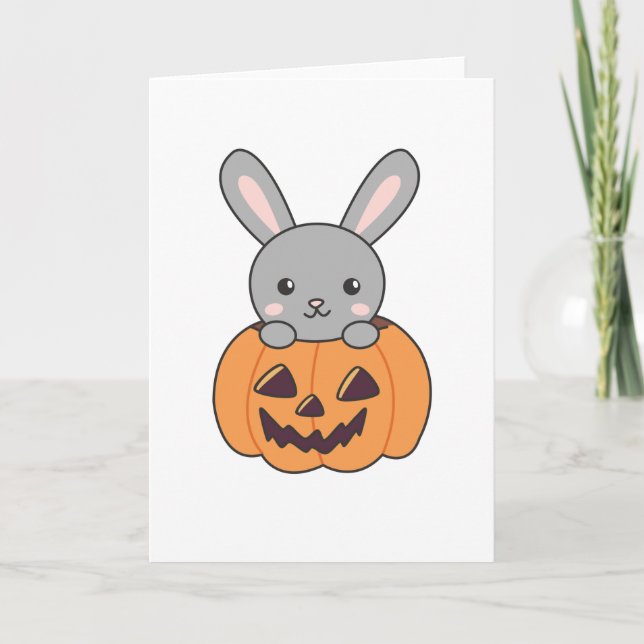Bunny in Pumpkin Niedlich Bunnies Happy Halloween Karte (Vorderseite)