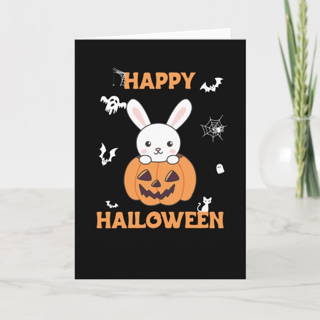 Bunny in Pumpkin Niedlich Bunnies Happy Halloween Karte (Vorderseite)