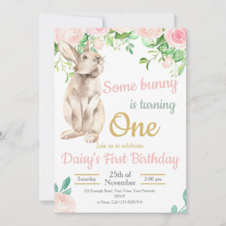 Bunny Invitation d'anniversaire, 1er Invitation d'
