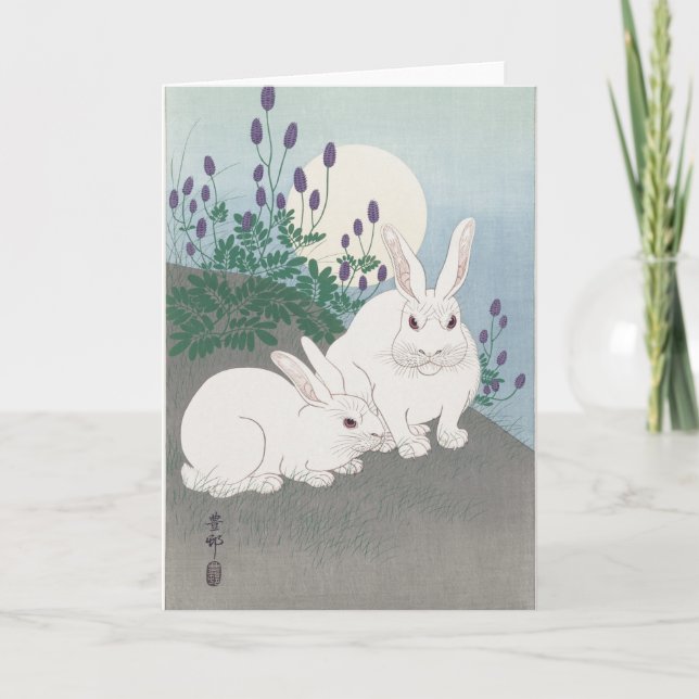 BUNNY JAPONAIS ET MOON ONT PLIÉ GREETING CARTE (Devant)