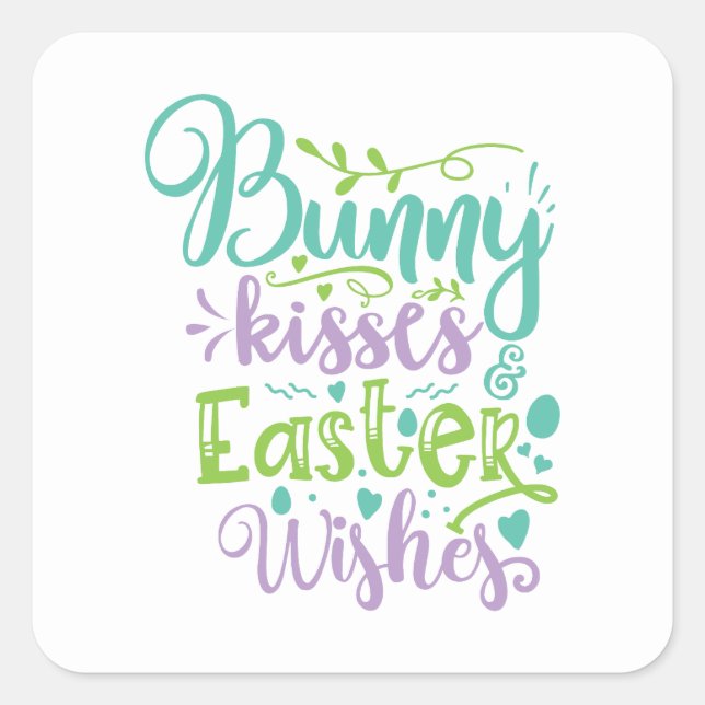 Bunny kisses and East wünscht Holiday Square Stic Quadratischer Aufkleber (Vorderseite)