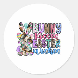Bunny Kisses Easter Wishes Runder Aufkleber