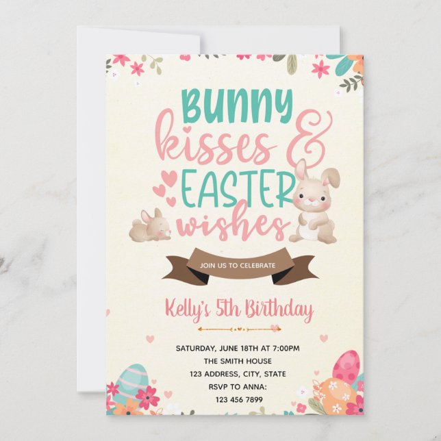 Bunny Kisses und Osterwünsche Einladung (Vorderseite)
