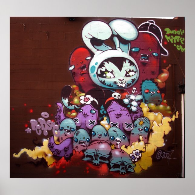 Bunny Kitspray Farbe an der Wand Poster (Vorne)