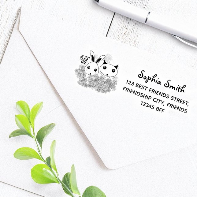 Bunny Kitten Animal Friends Kids Rücksendeadresse Permastempel (Von Creator hochgeladen)