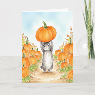 Bunny-Kürbisfeld Wasserfarben Karte