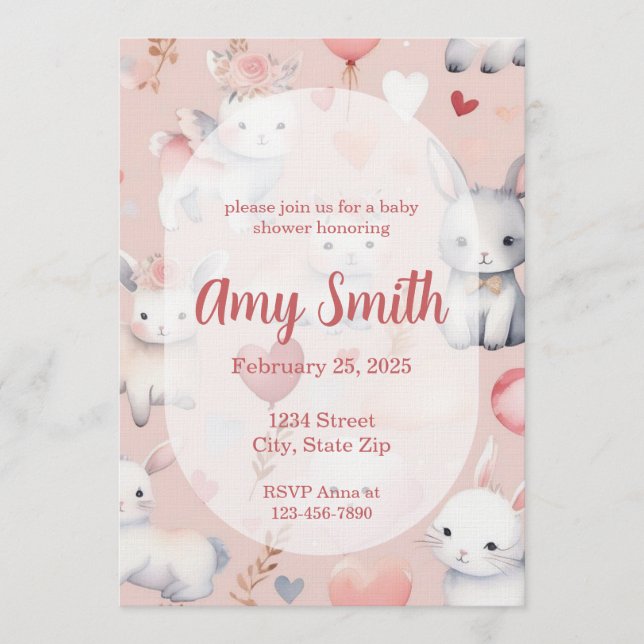 Bunny & Lamb Baby Shower Invitation – Watercolor (Devant)