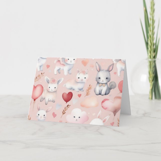 Bunny & Lamb Cupid Thank You Card – Pastels Dankeskarte (Vorderseite)