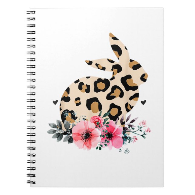 Bunny Leopard Print Floral Niedlich Ostern Girls S Notizblock (Vorderseite)