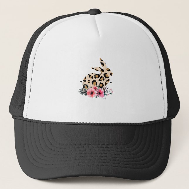 Bunny Leopard Print Floral Niedlich Ostern Girls S Truckerkappe (Vorderseite)