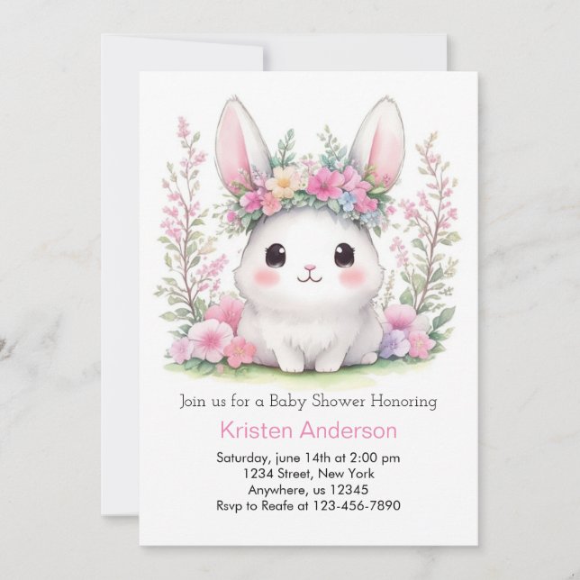 Bunny Liebe Baby Girl Dusche Einladung (Vorderseite)