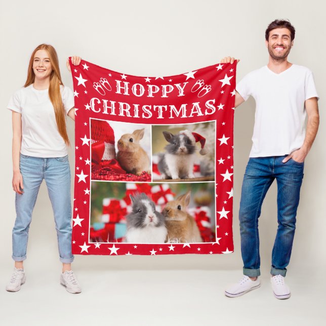 Bunny Lover's Hoppy Weihnachten Anpassbares Foto Fleecedecke (Beispiel)