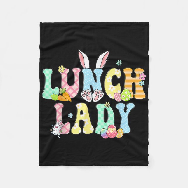 Bunny Lunch Lady Funny Egg Osterfest Flora Fleecedecke (Vorderseite)