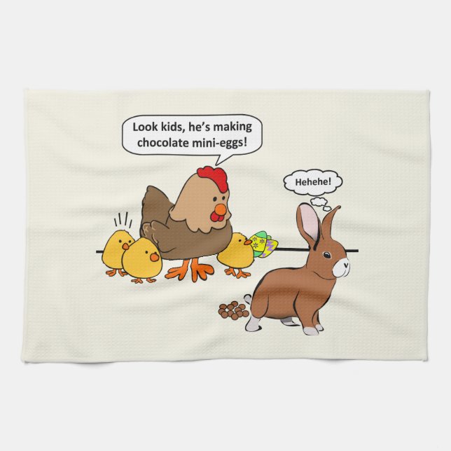 Bunny macht Schokolade kackend lustigen Cartoon Geschirrtuch (Horizontal)