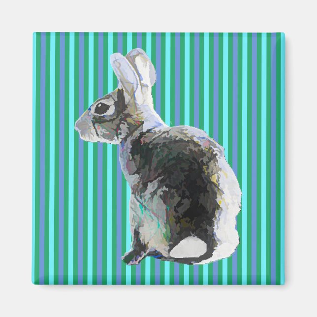 Bunny Magnet auf gestreiftem blauen Hintergrund (Vorne)