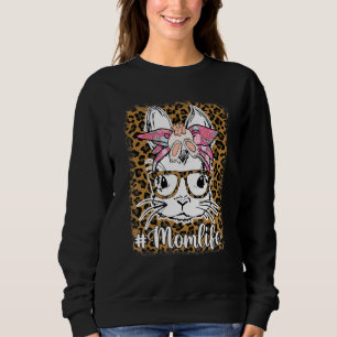Bunny Mama Bunny Ears Glasses Bow Mama Life Messy  Sweatshirt