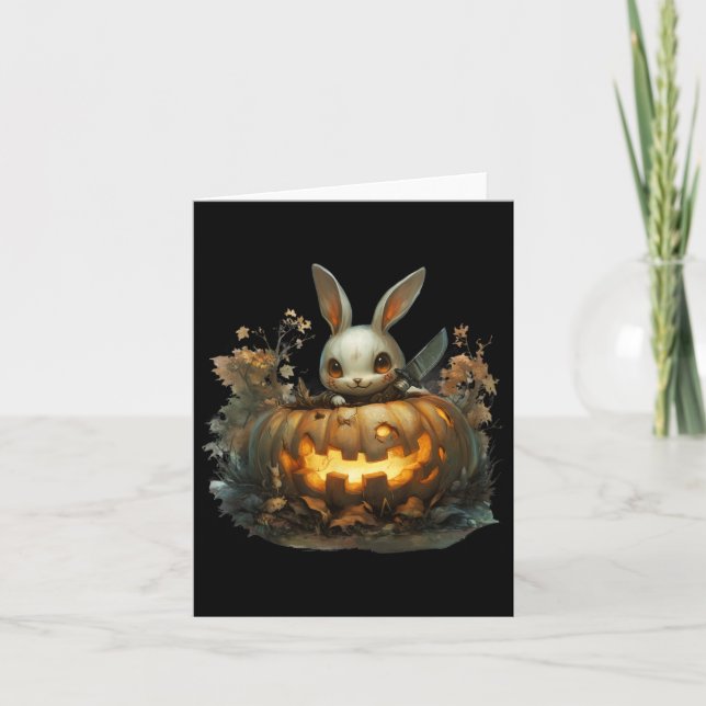 Bunny Mayhem Creepy Halloween Bunny Pumpkin Karte (Vorderseite)