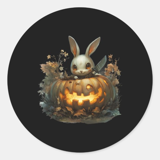 Bunny Mayhem Creepy Halloween Bunny Pumpkin Runder Aufkleber (Vorderseite)