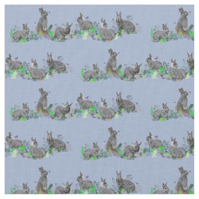 Bunny Meadow Fabric (Light Blue) Stoff (Nahaufnahme)