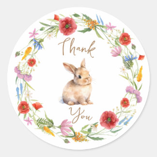 Bunny merci autocollant floral-personnalisable